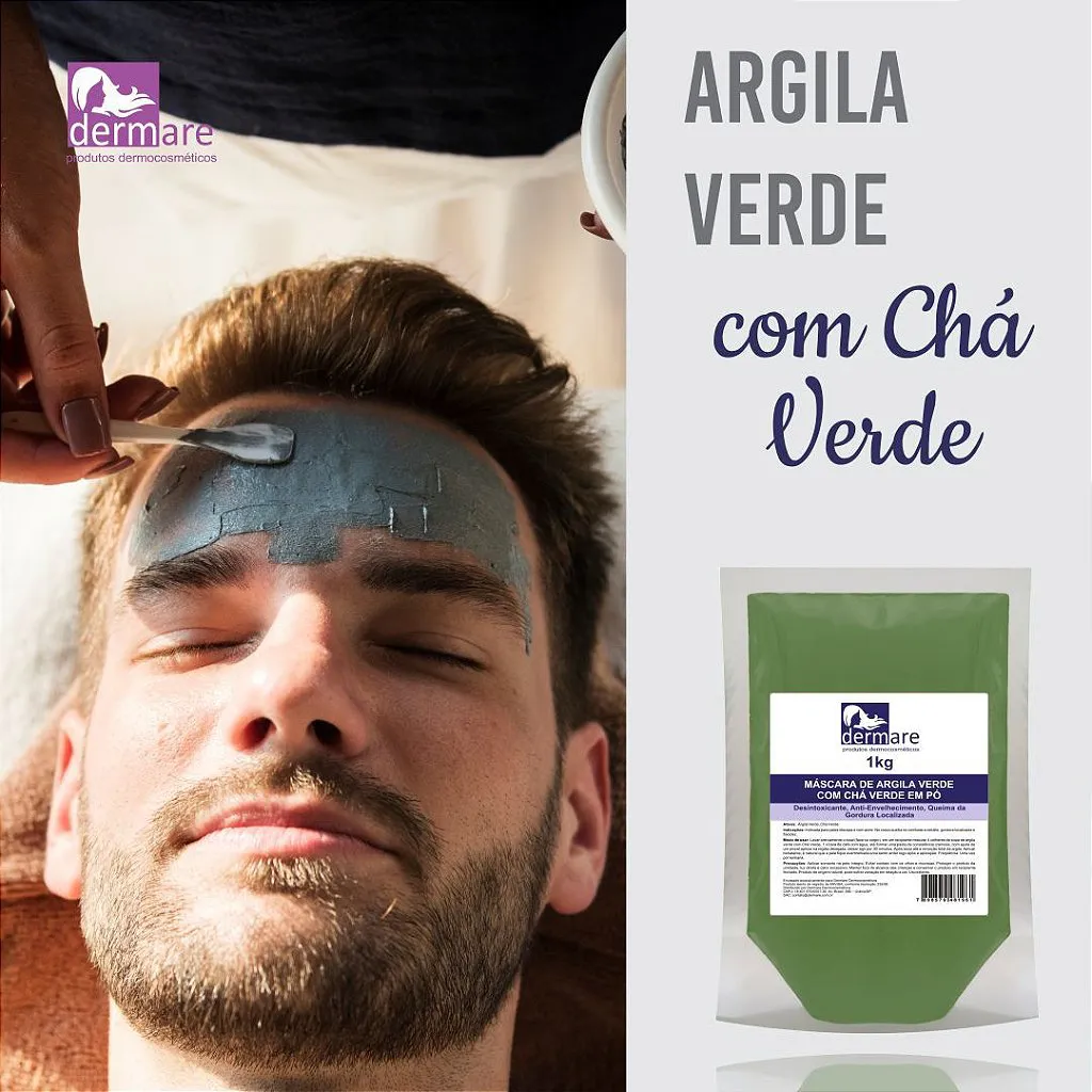 argila verde com cha verde facial e corporal dermare 1kg