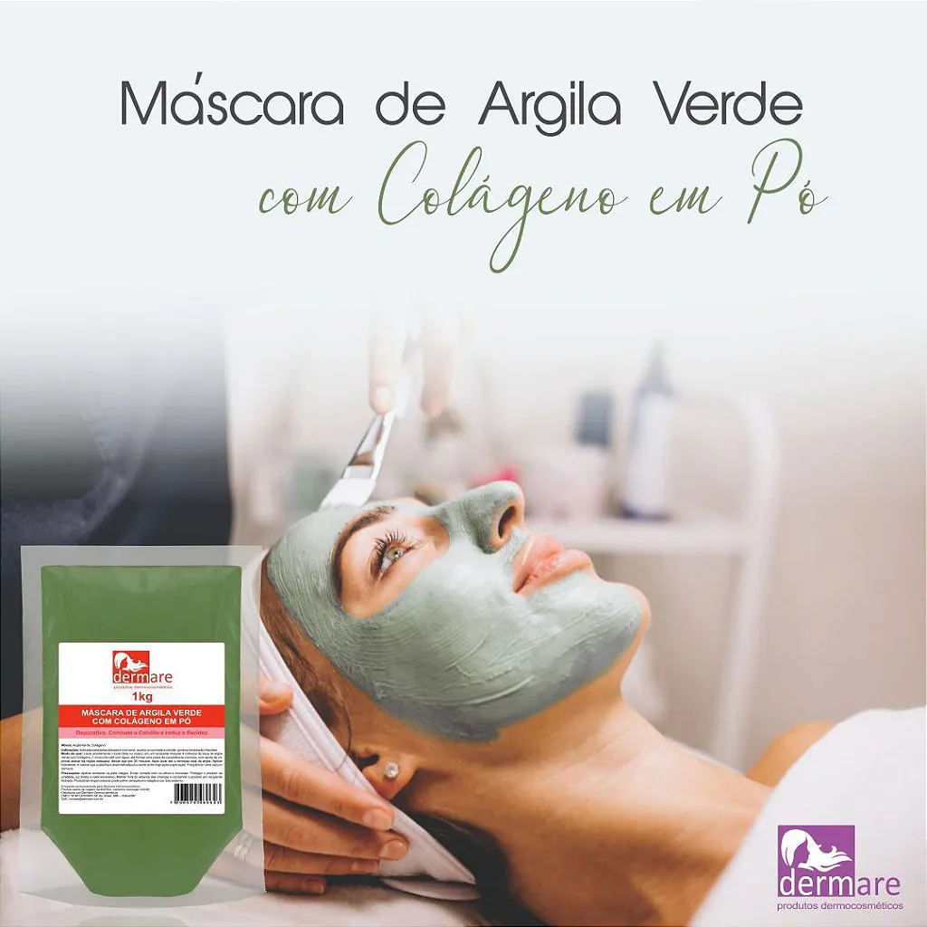 argila verde com colageno facial e corporal dermare 1kg